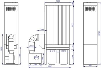 Filter unit ADAMIK FT 631N 4 kW A dimensions